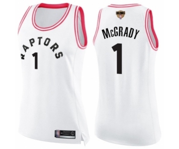 Women's Toronto Raptors #1 Tracy Mcgrady Swingman White Pink Fashion 2019 Basketball Finals Bound Jersey