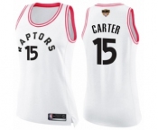 Women's Toronto Raptors #15 Vince Carter Swingman White Pink Fashion 2019 Basketball Finals Bound Jersey