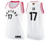 Women's Toronto Raptors #17 Jeremy Lin Swingman White Pink Fashion 2019 Basketball Finals Bound Jersey