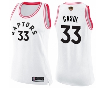 Women's Toronto Raptors #33 Marc Gasol Swingman White Pink Fashion 2019 Basketball Finals Bound Jersey