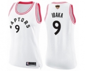 Women's Toronto Raptors #9 Serge Ibaka Swingman White Pink Fashion 2019 Basketball Finals Bound Jersey