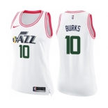 Women's Nike Utah Jazz #10 Alec Burks Swingman White Pink Fashion NBA Jersey