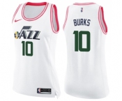 Women's Nike Utah Jazz #10 Alec Burks Swingman White Pink Fashion NBA Jersey