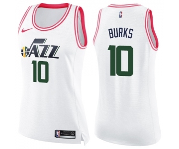 Women's Nike Utah Jazz #10 Alec Burks Swingman White Pink Fashion NBA Jersey