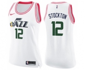 Women's Nike Utah Jazz #12 John Stockton Swingman White Pink Fashion NBA Jersey