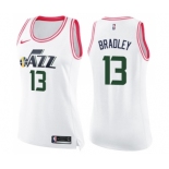 Women's Nike Utah Jazz #13 Tony Bradley Swingman White Pink Fashion NBA Jersey