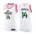 Women's Nike Utah Jazz #14 Jeff Hornacek Swingman White Pink Fashion NBA Jersey