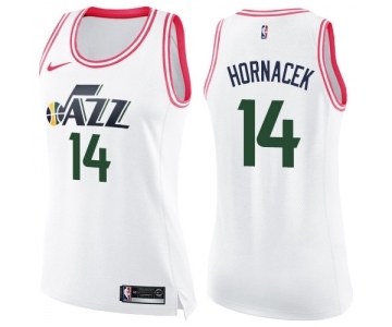 Women's Nike Utah Jazz #14 Jeff Hornacek Swingman White Pink Fashion NBA Jersey