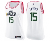 Women's Nike Utah Jazz #15 Derrick Favors Swingman White Pink Fashion NBA Jersey