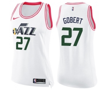 Women's Nike Utah Jazz #27 Rudy Gobert Swingman White Pink Fashion NBA Jersey