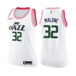 Women's Nike Utah Jazz #32 Karl Malone Swingman White Pink Fashion NBA Jersey