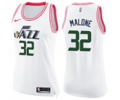 Women's Nike Utah Jazz #32 Karl Malone Swingman White Pink Fashion NBA Jersey