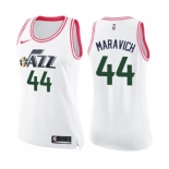 Women's Nike Utah Jazz #44 Pete Maravich Swingman White Pink Fashion NBA Jersey