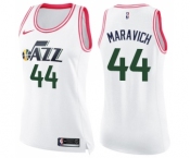 Women's Nike Utah Jazz #44 Pete Maravich Swingman White Pink Fashion NBA Jersey