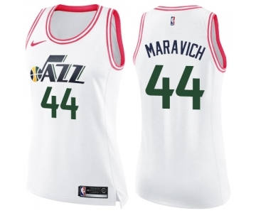 Women's Nike Utah Jazz #44 Pete Maravich Swingman White Pink Fashion NBA Jersey