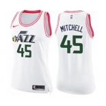 Women's Nike Utah Jazz #45 Donovan Mitchell Swingman White Pink Fashion NBA Jersey