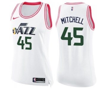 Women's Nike Utah Jazz #45 Donovan Mitchell Swingman White Pink Fashion NBA Jersey