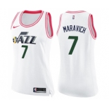 Women's Nike Utah Jazz #7 Pete Maravich Swingman White Pink Fashion NBA Jersey