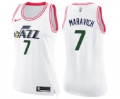 Women's Nike Utah Jazz #7 Pete Maravich Swingman White Pink Fashion NBA Jersey