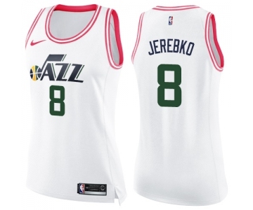 Women's Nike Utah Jazz #8 Jonas Jerebko Swingman White Pink Fashion NBA Jersey