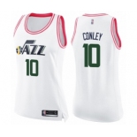 Women's Utah Jazz #10 Mike Conley Swingman White Pink Fashion Basketball Jersey