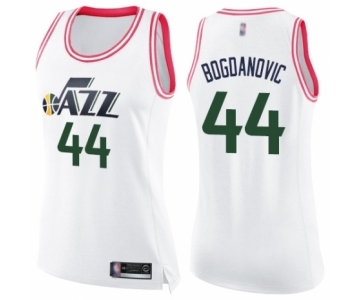 Women's Utah Jazz #44 Bojan Bogdanovic Swingman White Pink Fashion Basketball Jersey