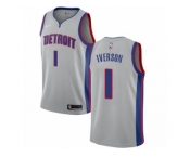 Men Nike Detroit Pistons #1 Allen Iverson Authentic Silver NBA Jersey Statement Edition