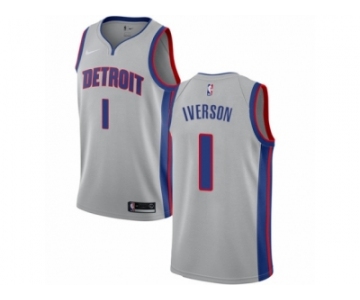 Men Nike Detroit Pistons #1 Allen Iverson Authentic Silver NBA Jersey Statement Edition