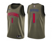 Men Nike Detroit Pistons #1 Allen Iverson Green Salute to Service NBA Swingman Jersey