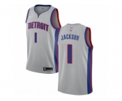 Men Nike Detroit Pistons #1 Reggie Jackson Authentic Silver NBA Jersey Statement Edition