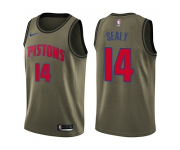 Men Nike Detroit Pistons #14 Malik Sealy Green Salute to Service NBA Swingman Jersey