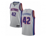 Men Nike Detroit Pistons #42 Jerry Stackhouse Authentic Silver NBA Jersey Statement Edition