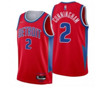 Men's Detroit Pistons #2 Cade Cunningham 75th Anniversary Red Stitched Basketball Jersey