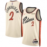 Men's Detroit Pistons #2 Cade Cunningham Cream 2024-25 City Edition Stitched Basketball Jersey