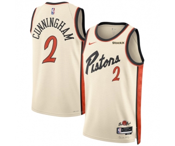 Men's Detroit Pistons #2 Cade Cunningham Cream 2024-25 City Edition Stitched Basketball Jersey