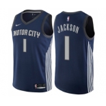 Men's Nike Detroit Pistons #1 Reggie Jackson Authentic Navy Blue NBA Jersey - City Edition