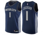 Men's Nike Detroit Pistons #1 Reggie Jackson Authentic Navy Blue NBA Jersey - City Edition