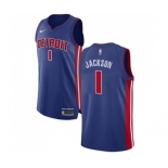 Men's Nike Detroit Pistons #1 Reggie Jackson Authentic Royal Blue Road NBA Jersey - Icon Edition