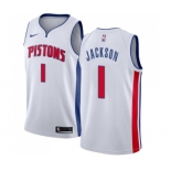 Men's Nike Detroit Pistons #1 Reggie Jackson Authentic White Home NBA Jersey - Association Edition