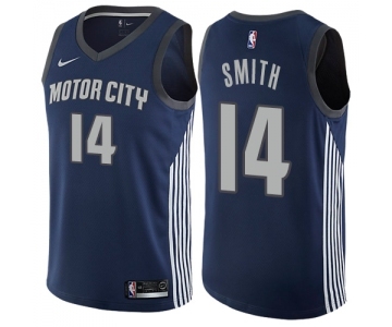 Men's Nike Detroit Pistons #14 Ish Smith Swingman Navy Blue NBA Jersey - City Edition