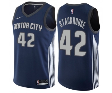 Men's Nike Detroit Pistons #42 Jerry Stackhouse Swingman Navy Blue NBA Jersey - City Edition