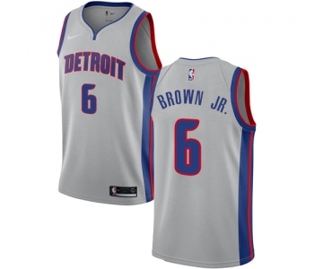 Men's Nike Detroit Pistons #6 Bruce Brown Jr. Authentic Silver NBA Jersey Statement Edition