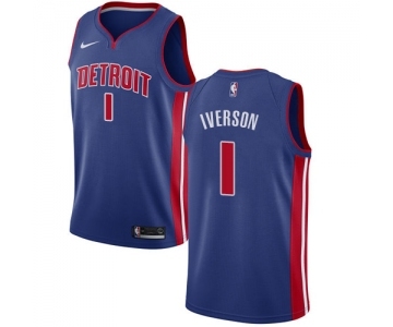 Women's Nike Detroit Pistons #1 Allen Iverson Swingman Royal Blue Road NBA Jersey - Icon Edition