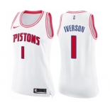 Women's Nike Detroit Pistons #1 Allen Iverson Swingman White Pink Fashion NBA Jersey