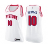 Women's Nike Detroit Pistons #10 Dennis Rodman Swingman White Pink Fashion NBA Jersey