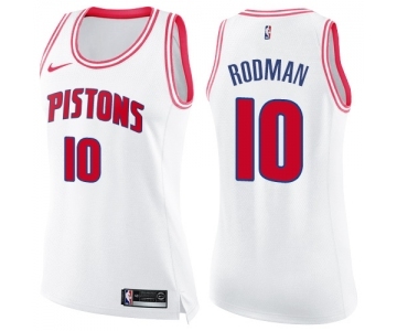 Women's Nike Detroit Pistons #10 Dennis Rodman Swingman White Pink Fashion NBA Jersey