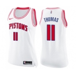 Women's Nike Detroit Pistons #11 Isiah Thomas Swingman White Pink Fashion NBA Jersey