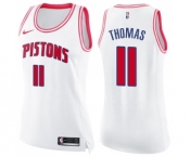 Women's Nike Detroit Pistons #11 Isiah Thomas Swingman White Pink Fashion NBA Jersey