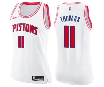 Women's Nike Detroit Pistons #11 Isiah Thomas Swingman White Pink Fashion NBA Jersey