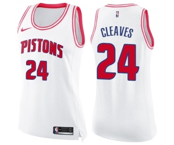 Women's Nike Detroit Pistons #24 Mateen Cleaves Swingman White Pink Fashion NBA Jersey